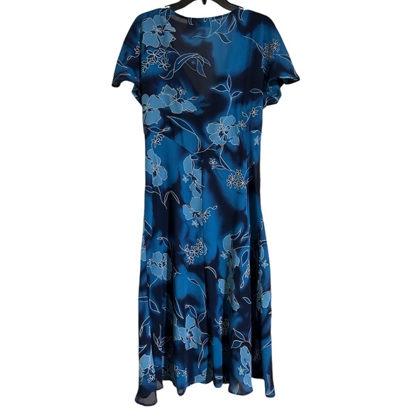 Millenium Blue Floral Maxi Dress Tie Dye V-Neck Y2K 90s Chiffon Sz L - Picture 2 of 6